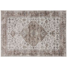 5x7 Area Rug, Vintage Machine Washable Rug, Non-Slip Floor Carpet for Living Room, Bedroom, Dining Room, Tan