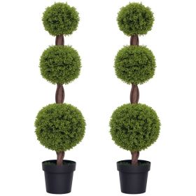 Set Of 2 Artificial Ball Boxwood Topiary Trees, Fake Plants In Pots For Indoor Outdoor Living Room, Green (Option: green)